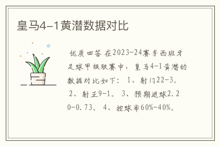 皇马4-1黄潜数据对比