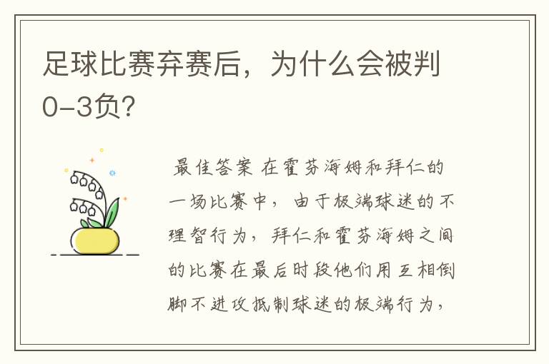 足球比赛弃赛后,为什么会被判0-3负?