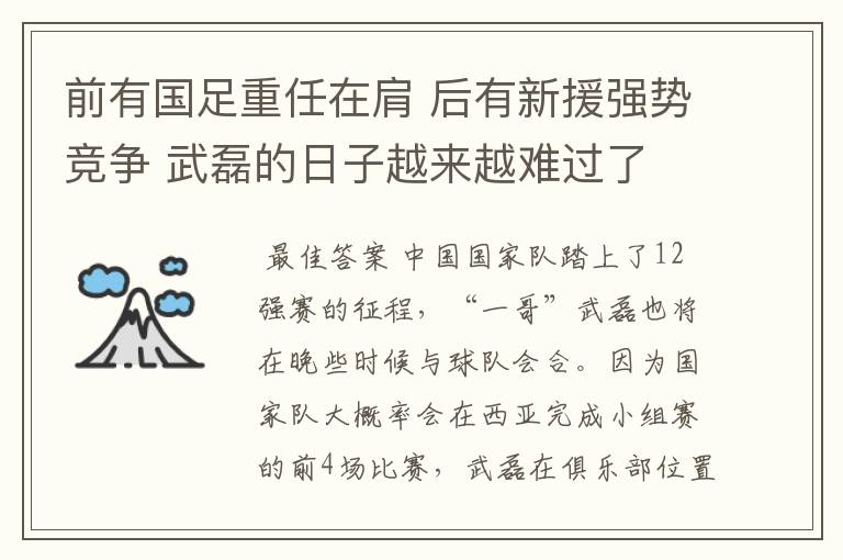 前有国足重任在肩 后有新援强势竞争 武磊的日子越来越难过了