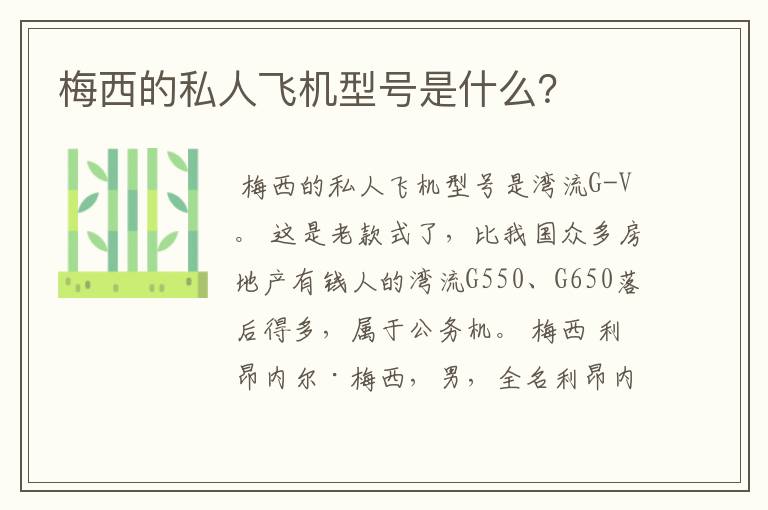 梅西的私人飞机型号是什么?