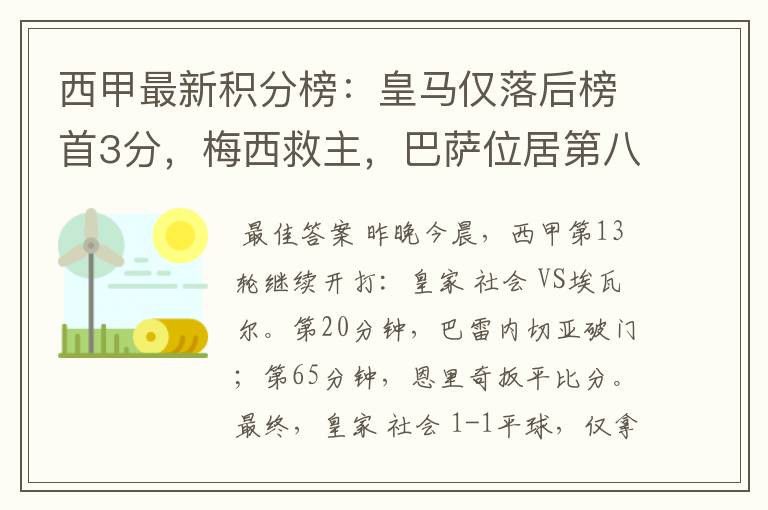 西甲最新积分榜:皇马仅落后榜首3分,梅西救主,巴萨位居第八