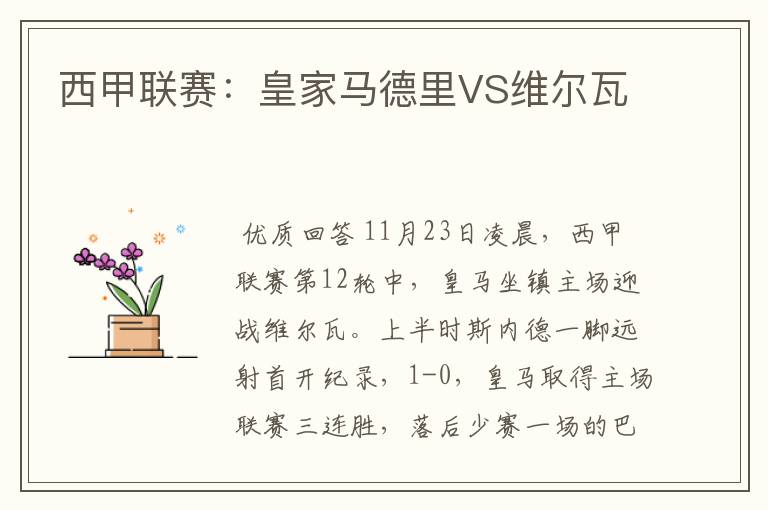 西甲联赛:皇家马德里VS维尔瓦