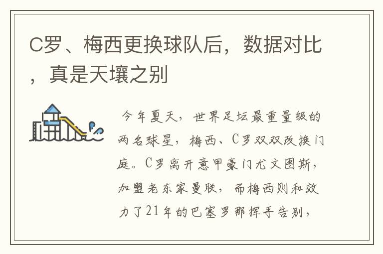 C罗、梅西更换球队后,数据对比,真是天壤之别
