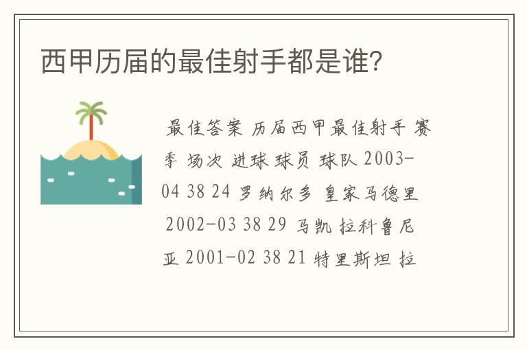 西甲历届的最佳射手都是谁?