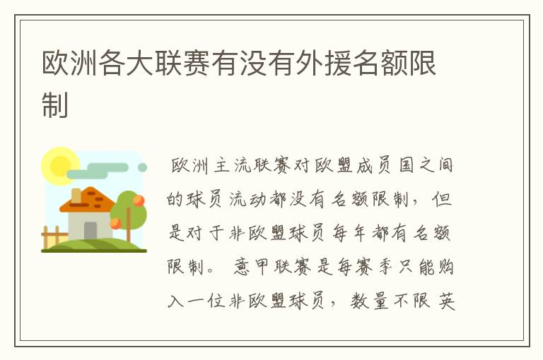 欧洲各大联赛有没有外援名额限制