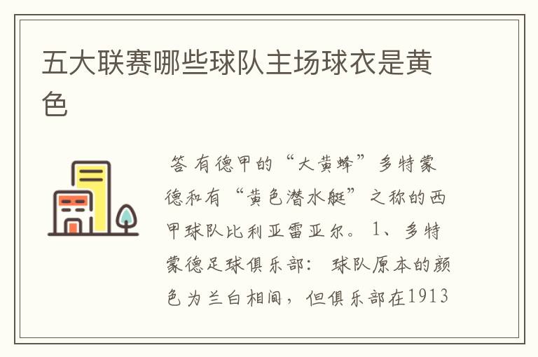 五大联赛哪些球队主场球衣是黄色