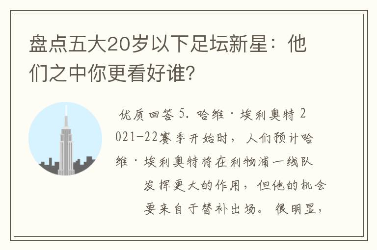 盘点五大20岁以下足坛新星:他们之中你更看好谁?