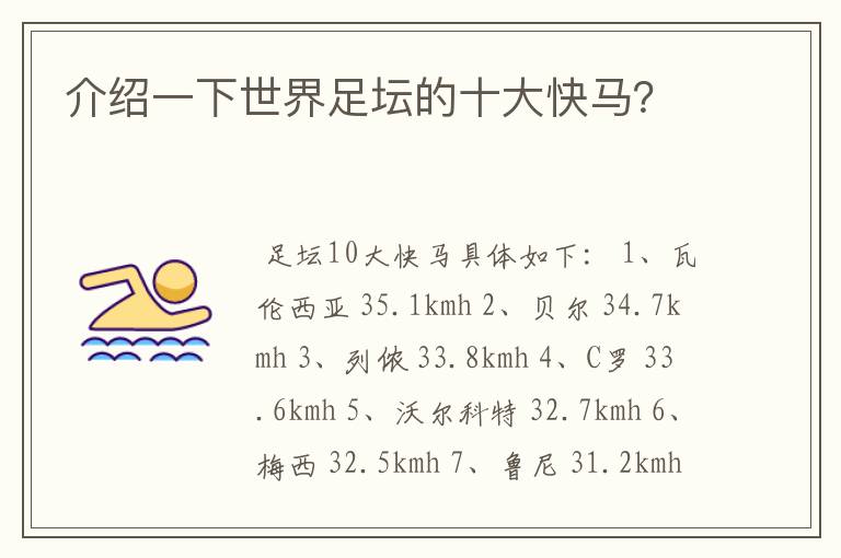 介绍一下世界足坛的十大快马?