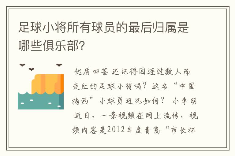 足球小将所有球员的最后归属是哪些俱乐部?
