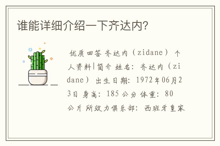 谁能详细介绍一下齐达内?