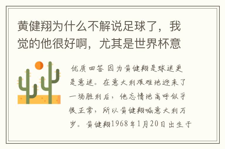 黄健翔为什么不解说足球了,我觉的他很好啊,尤其是世界杯意大利比赛的那次