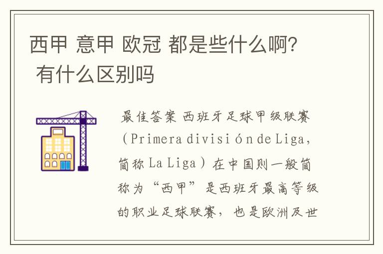 西甲 意甲 欧冠 都是些什么啊? 有什么区别吗