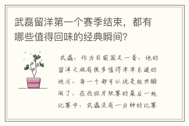 武磊留洋第一个赛季结束,都有哪些值得回味的经典瞬间?