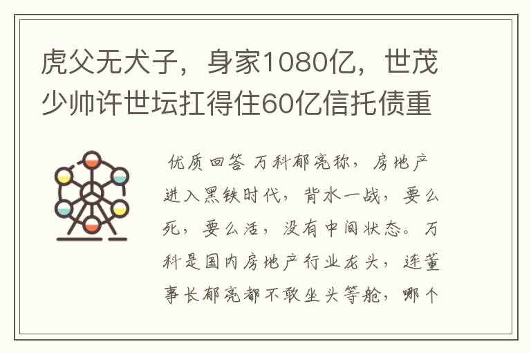 虎父无犬子,身家1080亿,世茂少帅许世坛扛得住60亿信托债重压?