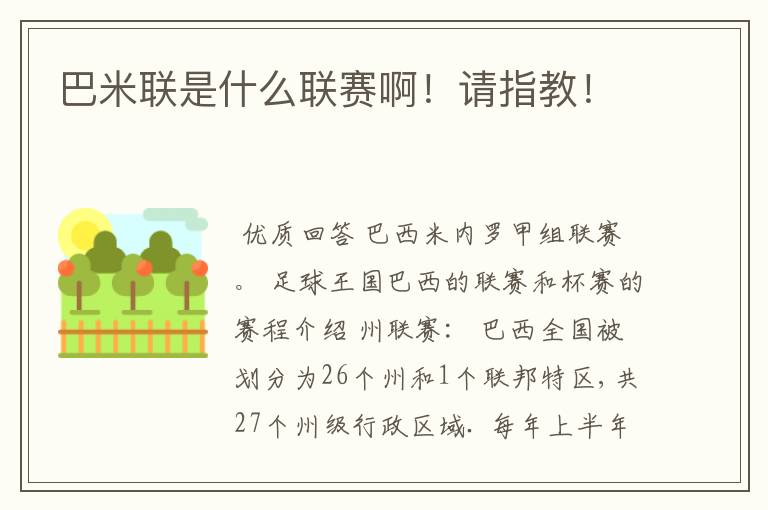 巴米联是什么联赛啊!请指教!