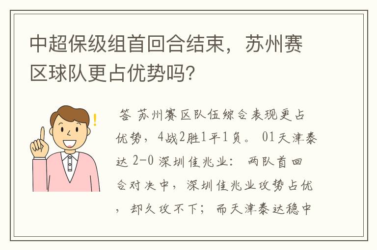 中超保级组首回合结束,苏州赛区球队更占优势吗?