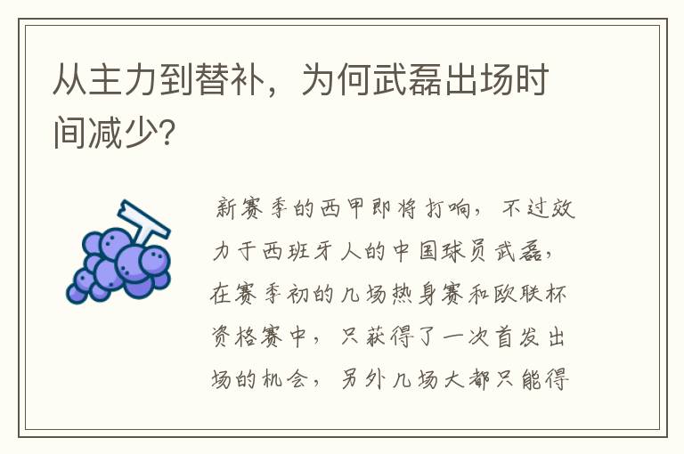 从主力到替补,为何武磊出场时间减少?