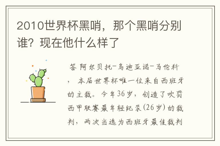 2010世界杯黑哨,那个黑哨分别谁?现在他什么样了