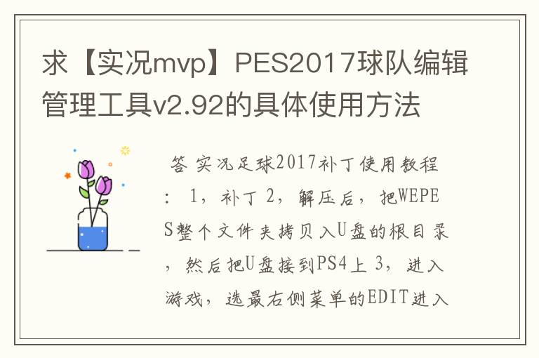 求【实况mvp】PES2017球队编辑管理工具v2.92的具体使用方法
