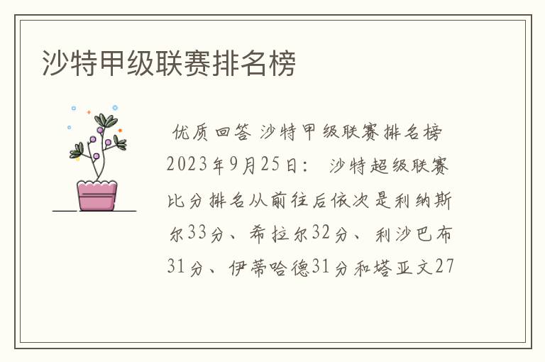 沙特甲级联赛排名榜