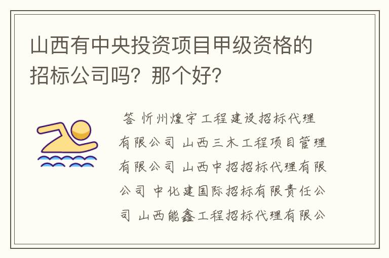 山西有中央投资项目甲级资格的招标公司吗?那个好?