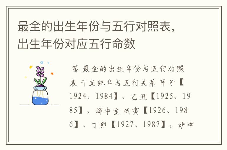 最全的出生年份与五行对照表,出生年份对应五行命数