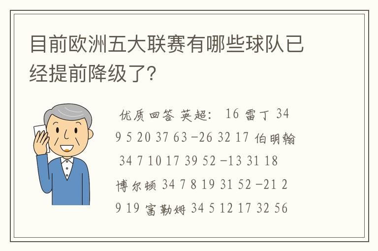 目前欧洲五大联赛有哪些球队已经提前降级了?