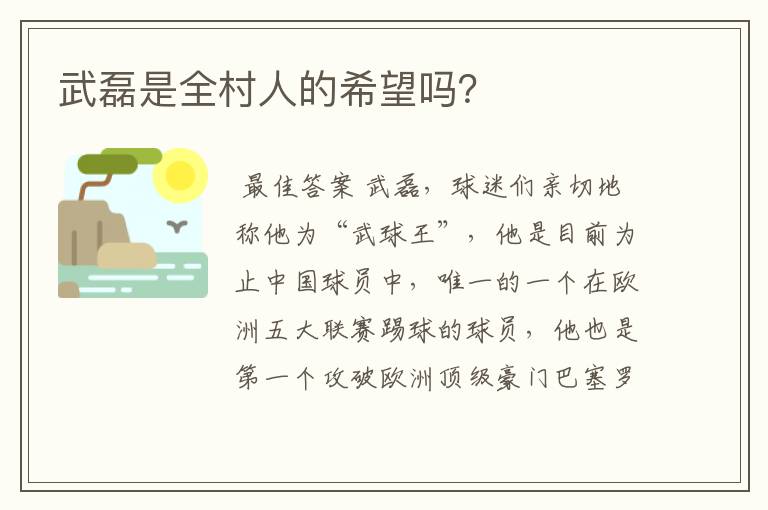 武磊是全村人的希望吗?