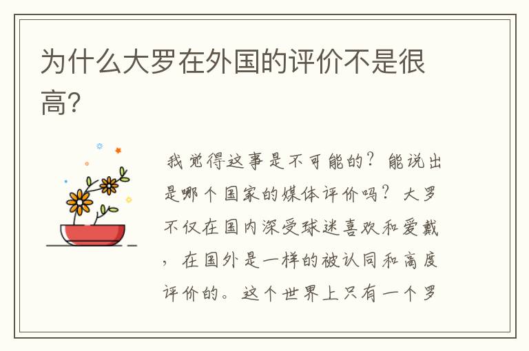 为什么大罗在外国的评价不是很高?