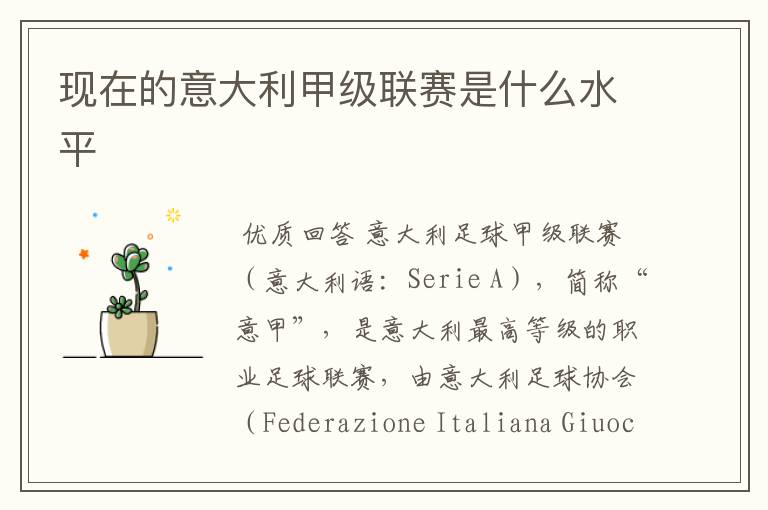 现在的意大利甲级联赛是什么水平