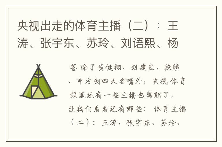 央视出走的体育主播(二):王涛、张宇东、苏玲、刘语熙、杨茗茗-
