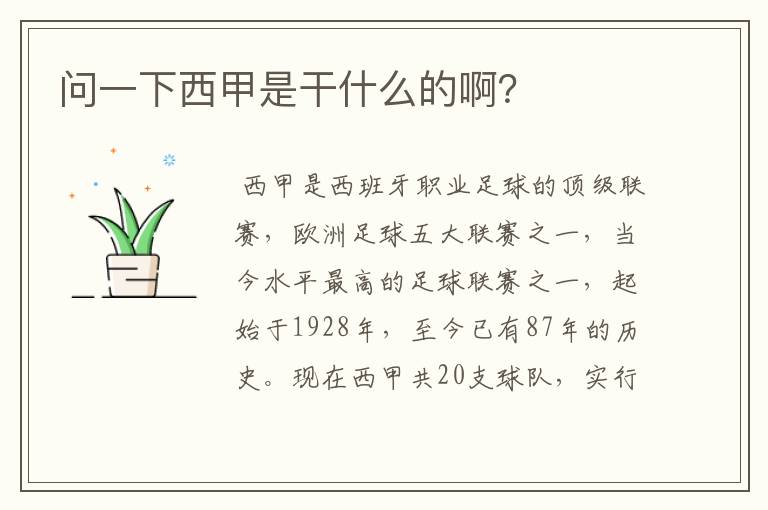 问一下西甲是干什么的啊?