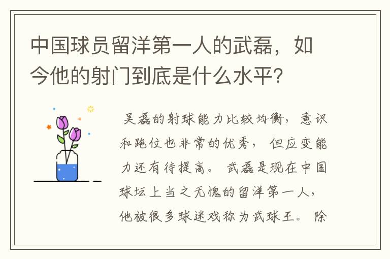 中国球员留洋第一人的武磊,如今他的射门到底是什么水平?