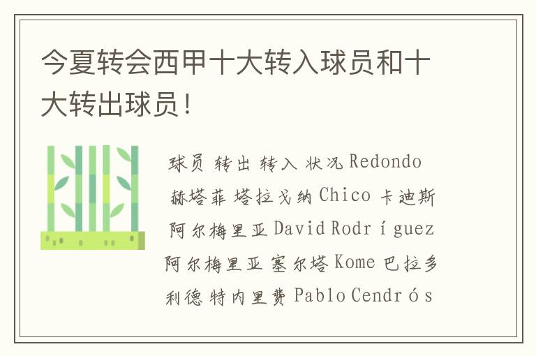 今夏转会西甲十大转入球员和十大转出球员!