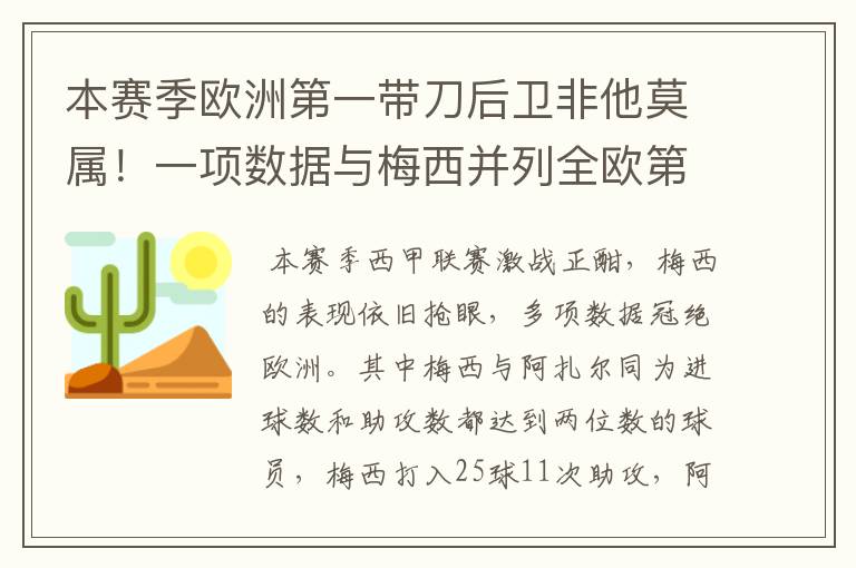 本赛季欧洲第一带刀后卫非他莫属!一项数据与梅西并列全欧第一!