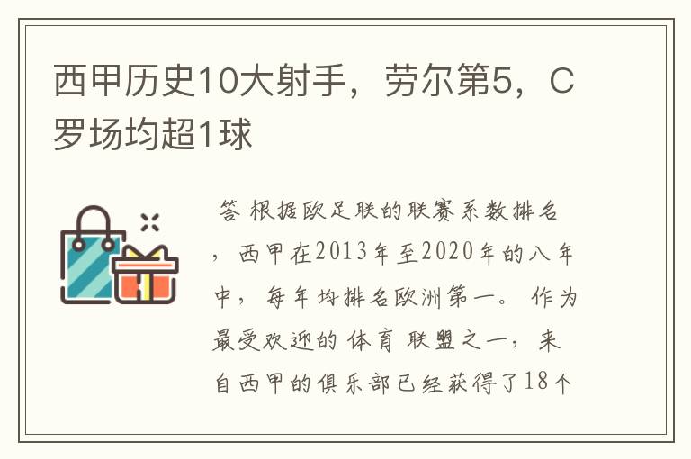 西甲历史10大射手,劳尔第5,C罗场均超1球