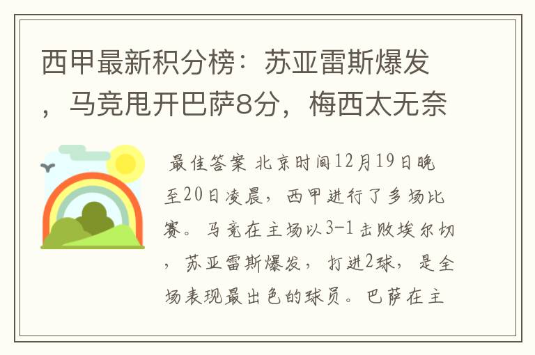 西甲最新积分榜:苏亚雷斯爆发,马竞甩开巴萨8分,梅西太无奈