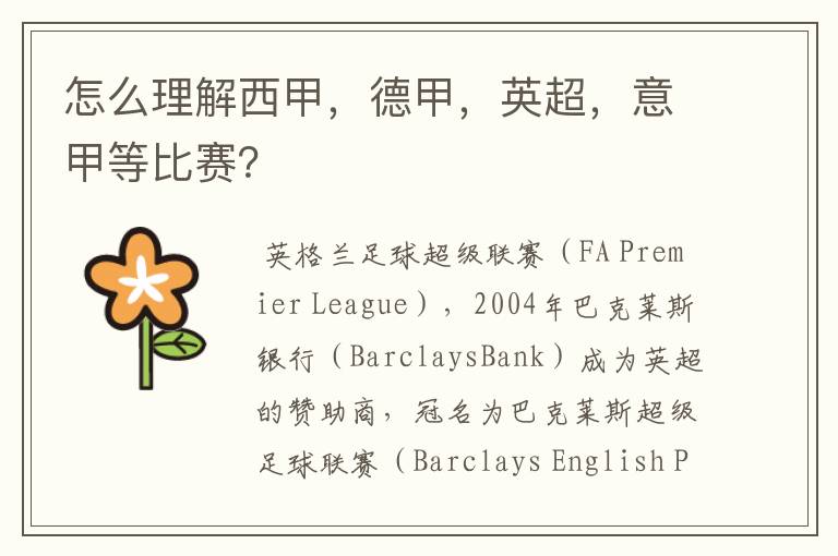 怎么理解西甲,德甲,英超,意甲等比赛?