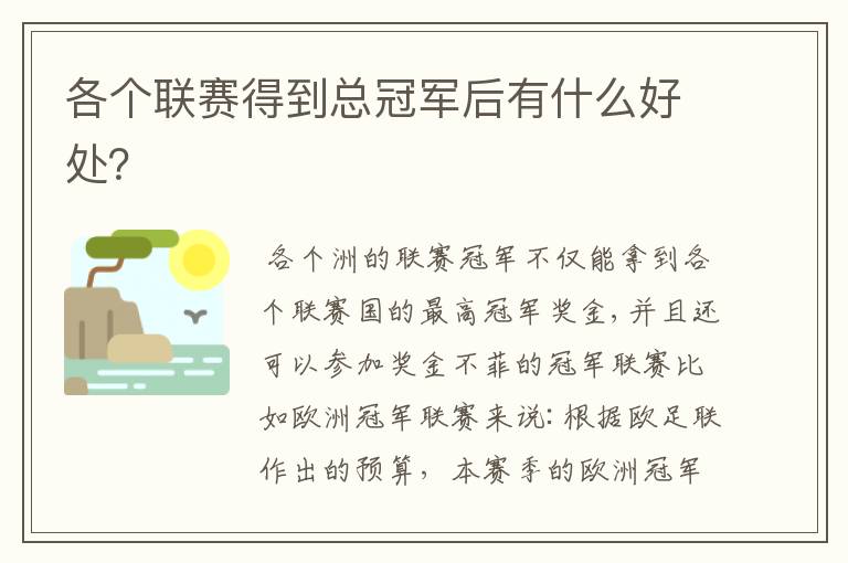 各个联赛得到总冠军后有什么好处?