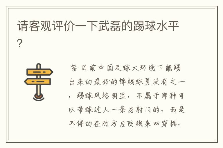 请客观评价一下武磊的踢球水平?