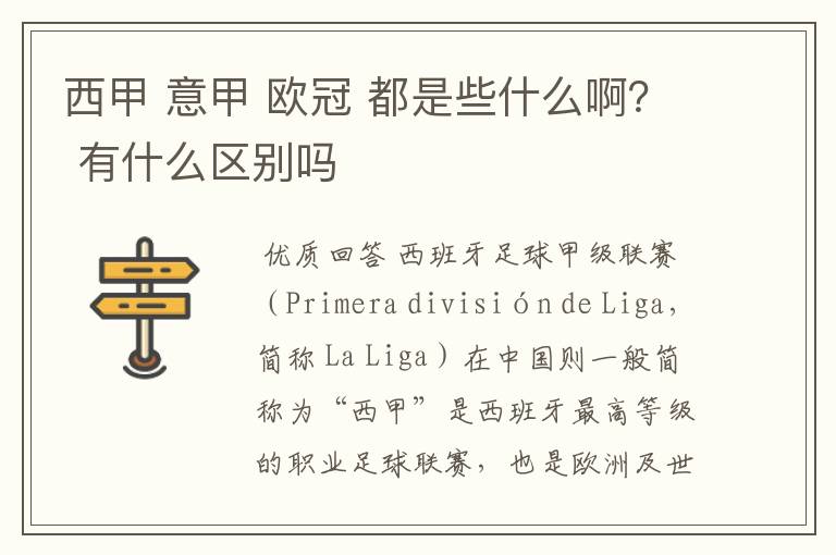 西甲 意甲 欧冠 都是些什么啊? 有什么区别吗