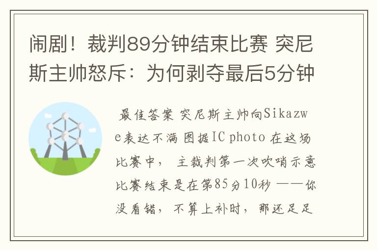 闹剧！裁判89分钟结束比赛 突尼斯主帅怒斥：为何剥夺最后5分钟