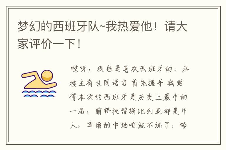 梦幻的西班牙队~我热爱他!请大家评价一下!