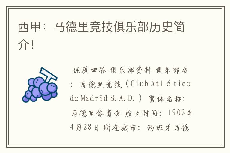 西甲:马德里竞技俱乐部历史简介!