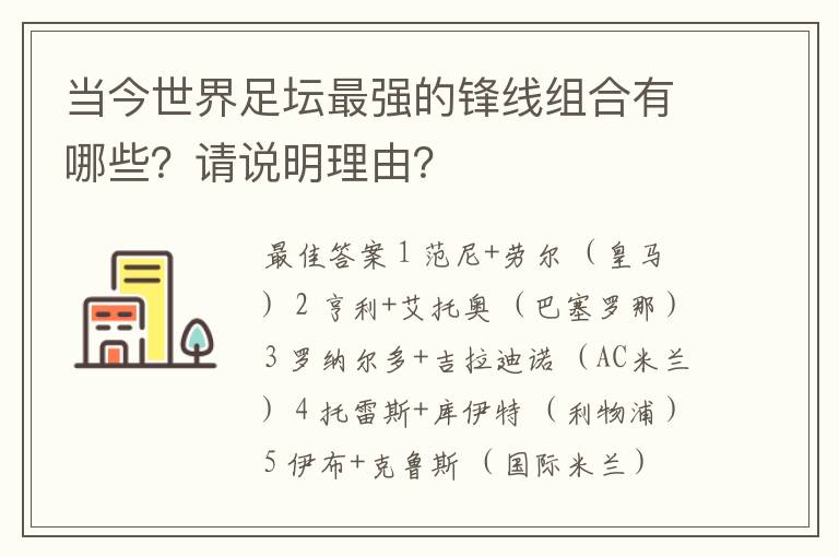 当今世界足坛最强的锋线组合有哪些?请说明理由?