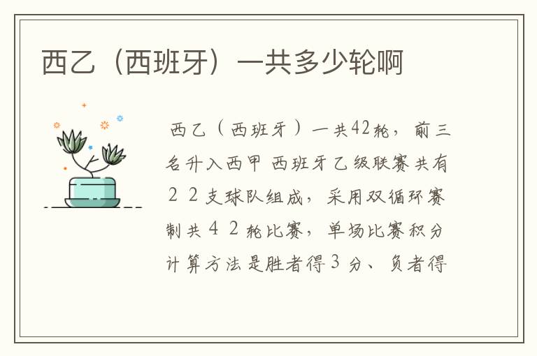 西乙(西班牙)一共多少轮啊