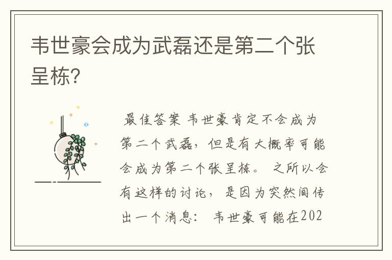 韦世豪会成为武磊还是第二个张呈栋?