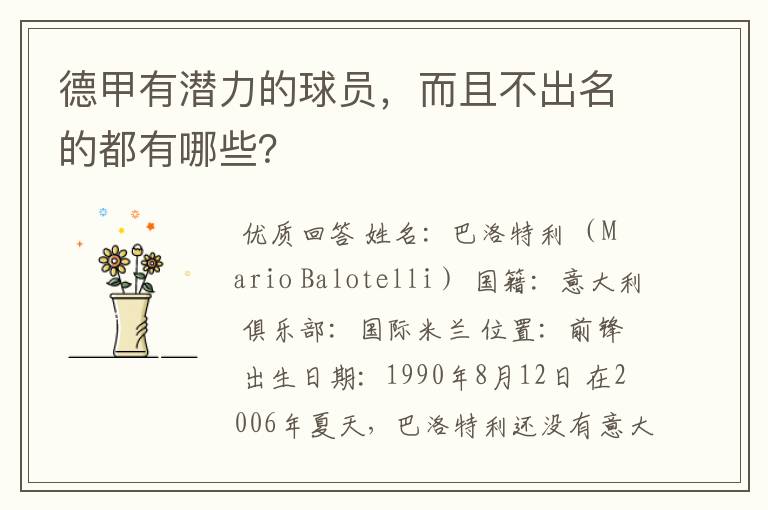 德甲有潜力的球员,而且不出名的都有哪些?