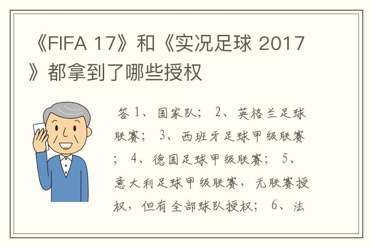 《FIFA 17》和《实况足球 2017》都拿到了哪些授权