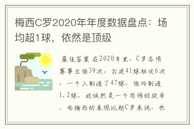 梅西C罗2020年年度数据盘点:场均超1球,依然是顶级